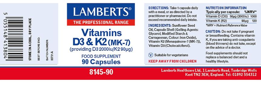 Lamberts Vitamins D3 (2000iu) and K2 (MK-7) 90's