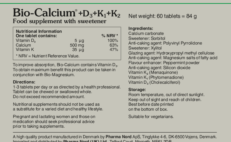 Pharma Nord Bio-Calcium D3+K1+K2 500mg 60 tabs