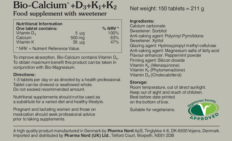 Pharma Nord Bio-Calcium D3+K1+K2 500mg 150 tabs