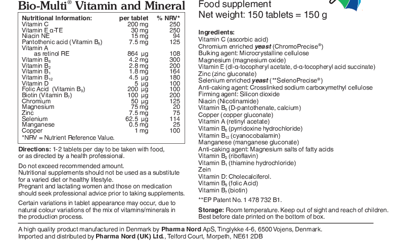 Pharma Nord Bio-Multi Vitamin and Mineral - Iron free 150 tabs