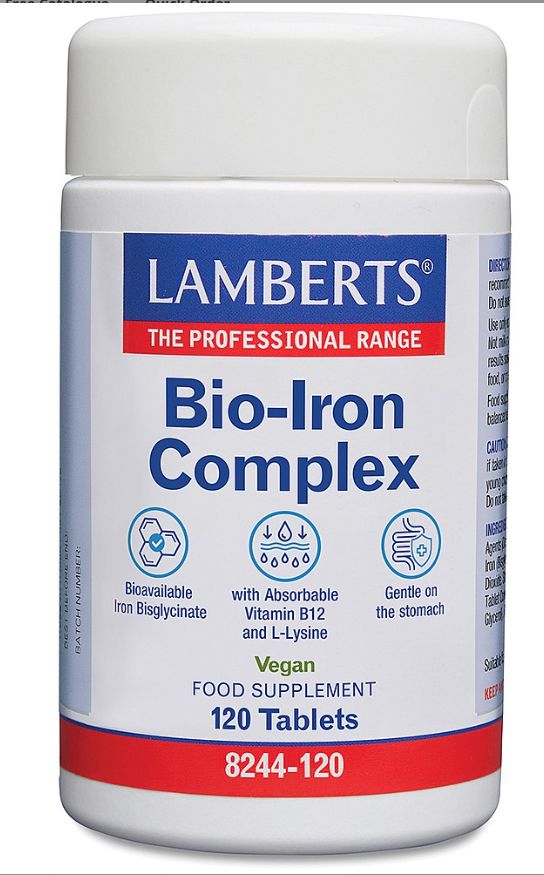 Lamberts Bio-Iron Complex (Vitamin B12 and L-Lysine) 120 Tablets #8244