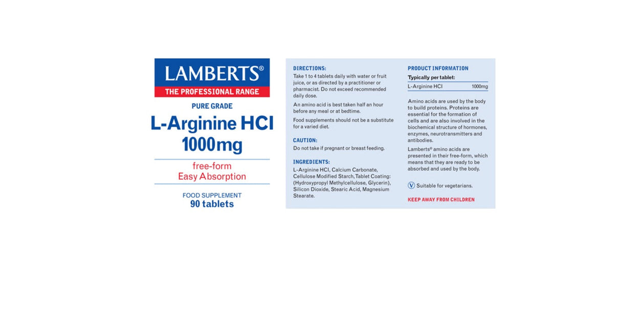 Lamberts L-Arginine 1000mg (90 Tablets) # 8301