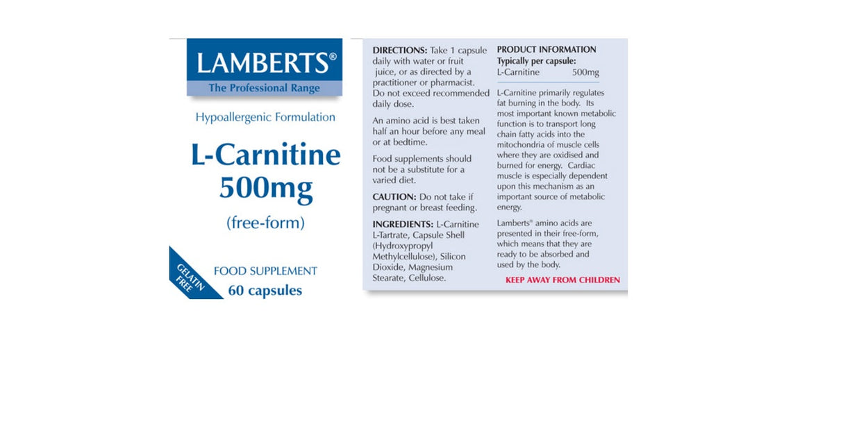 Lamberts L-Carnitine 500mg (60 Capsules) # 8306