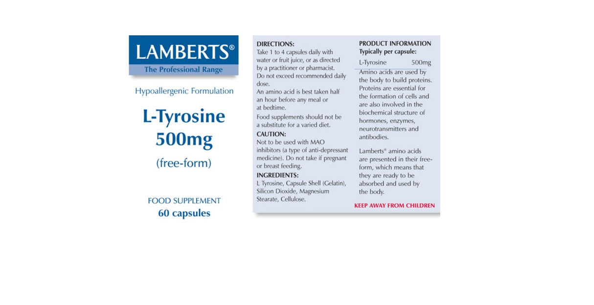 Lamberts L-Tyrosine 500mg (60 Capsules) # 8329