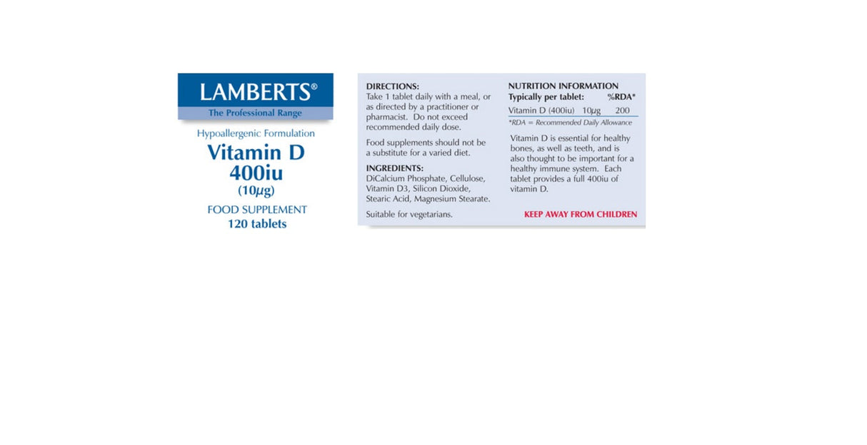 Lamberts Vitamin D3 400iu (10mcg) 120 Tablets # 8140